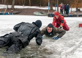 Rescue of a conditionally injured person who fell through the ice