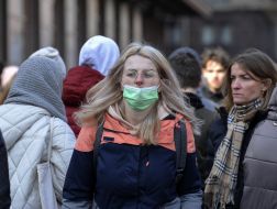 Woman in a respiratory mask in Kiev