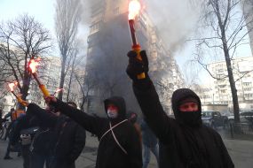 Protesters lit fireworks