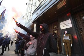 Protesters lit fireworks