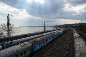 Trains on railway tracks in Mariupol