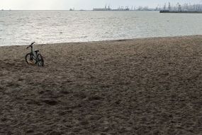 Bicycle on a deserted beach in Mariupol