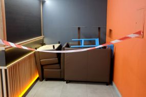 Fence tape in a cafe