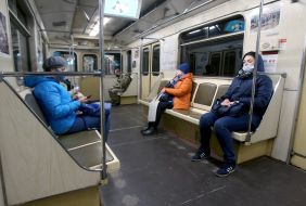 Passengers in a subway car
