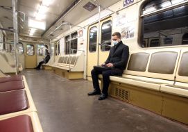 Passengers in a subway car