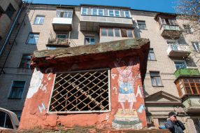 Emergency exit from a shelter in one of the districts of Kharkiv