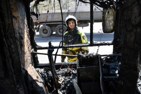 A passenger bus burned down in Kyiv