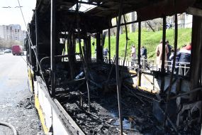 A passenger bus burned down in Kyiv