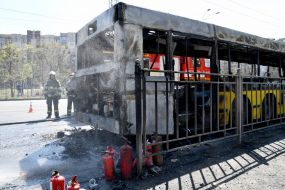 A passenger bus burned down in Kyiv