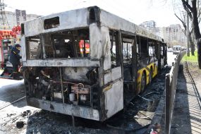 A passenger bus burned down in Kyiv