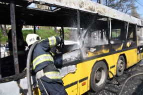 A passenger bus burned down in Kyiv