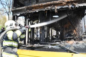 A passenger bus burned down in Kyiv