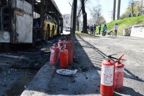 A passenger bus burned down in Kyiv