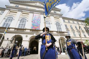 Participants of the event in costumes of knights