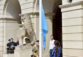 Crimean Tatar flag on a flagpole