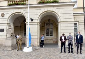 Crimean Tatar flag on a flagpole