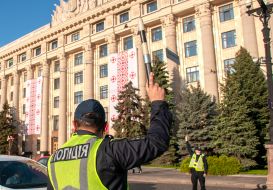 Police officer in a medical mask
