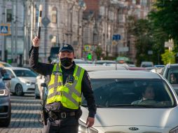 Police officer in a medical mask