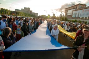 Participants of the march in embroidered shirts