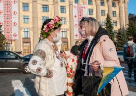 Participants of the march in embroidered shirts