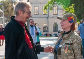 Participants of the march in embroidered shirts