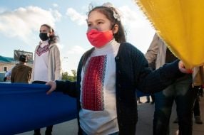 Participants of the march in embroidered shirts