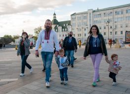 Participants of the march in embroidered shirts