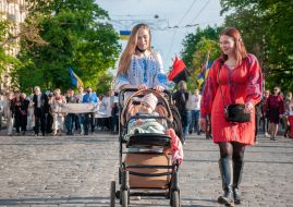 Participants of the march in embroidered shirts