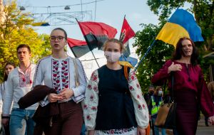 Participants of the march in embroidered shirts