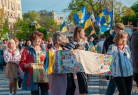 Participants of the march in embroidered shirts