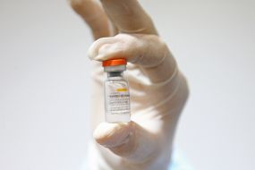 Ampoule with CoronaVac vaccine from Sinovac Biotech