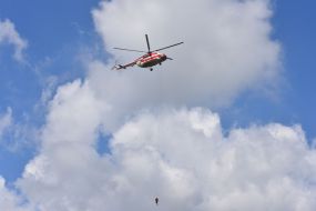 Search and rescue helicopter in the sky