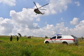 Search and rescue helicopter in the sky