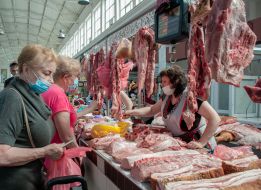 Meat department at the Central Market in Kharkiv