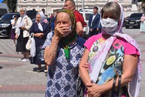 People near the Holy Intercession Bishops' Cathedral