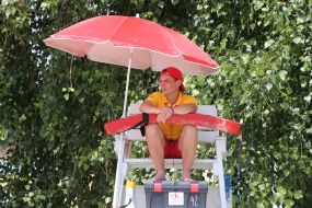 Lifeguard on a lifeguard on one of the beaches in Kiev