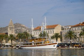 Ship and view of the old town of Trogir