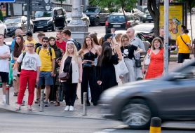 People near the crosswalk