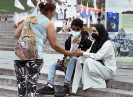 Tourists in the center of Kiev