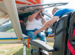 Woman before flying on a KhAZ-30 plane