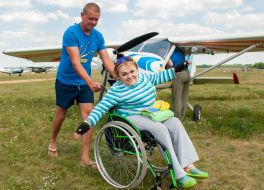 Woman before flying on a KhAZ-30 plane