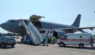 Bundeswehr medical plane prepares for departure at Boryspil airport