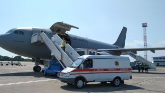 Bundeswehr medical plane prepares for departure at Boryspil airport