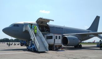 Bundeswehr medical plane prepares for departure at Boryspil airport