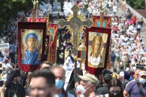 Believers go on a procession