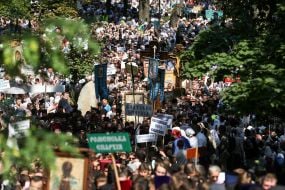 Believers go on a procession