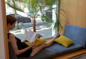 The girl reads in the Museum of Ukrainian Books