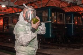 Disinfection in subway cars in Kharkiv