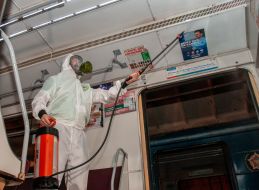 Disinfection in subway cars in Kharkiv