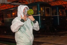 Disinfection in subway cars in Kharkiv